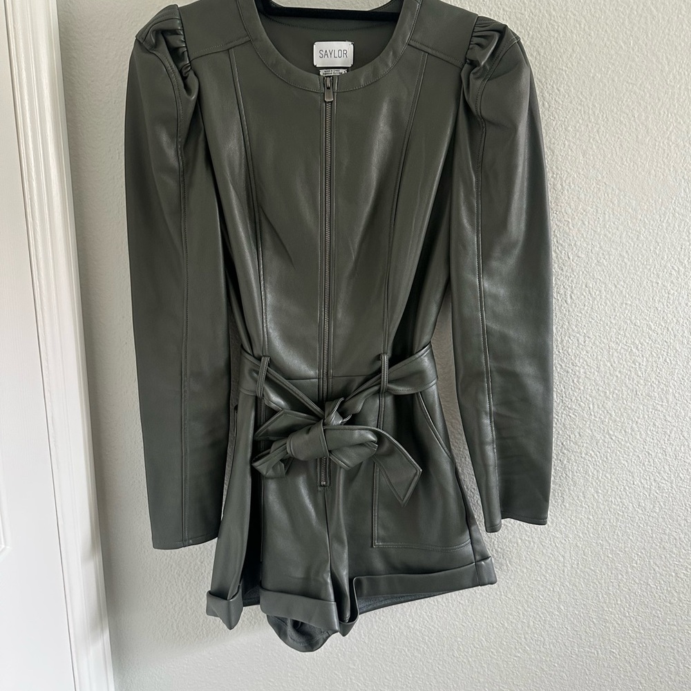 Saylor Women's Olive Leather short romper. Super soft